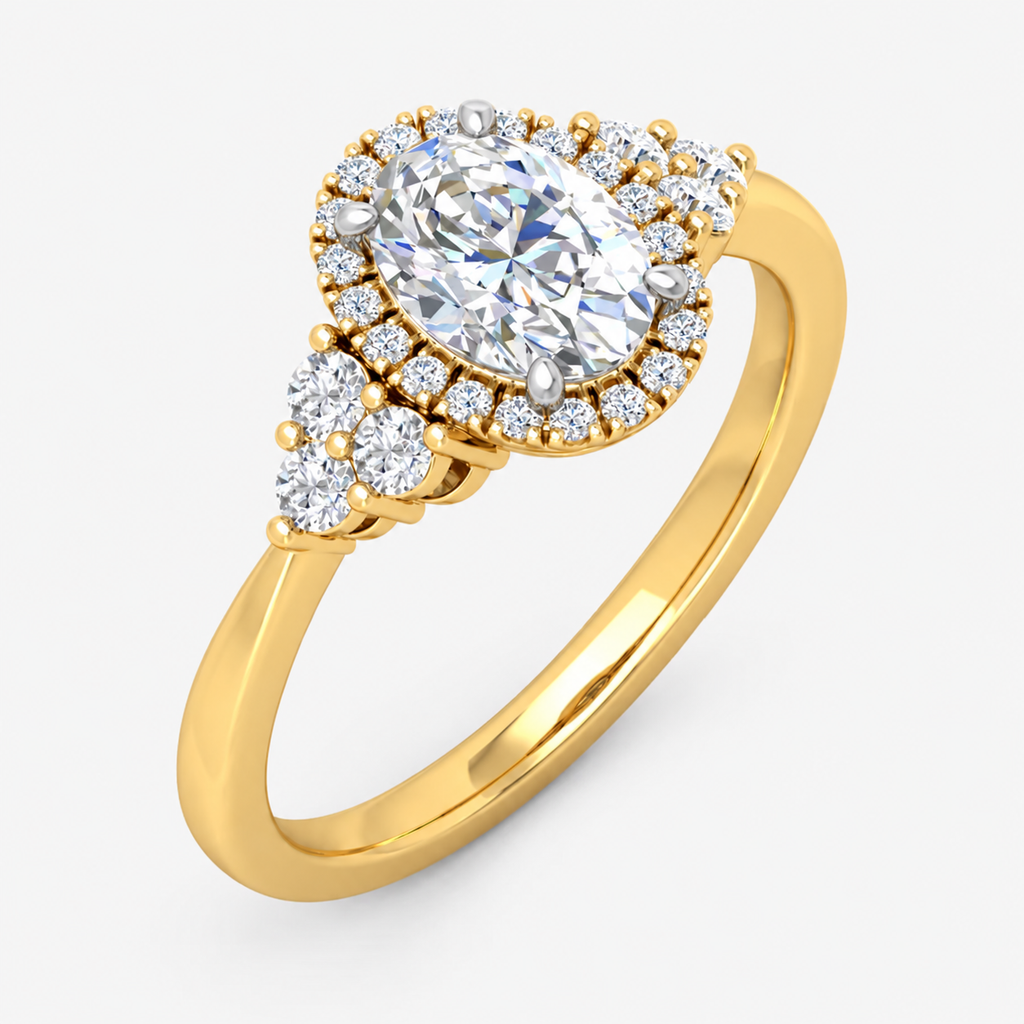 IGI Certified Nadia Oval Diamond Halo Engagement Ring in Platinum & Gold