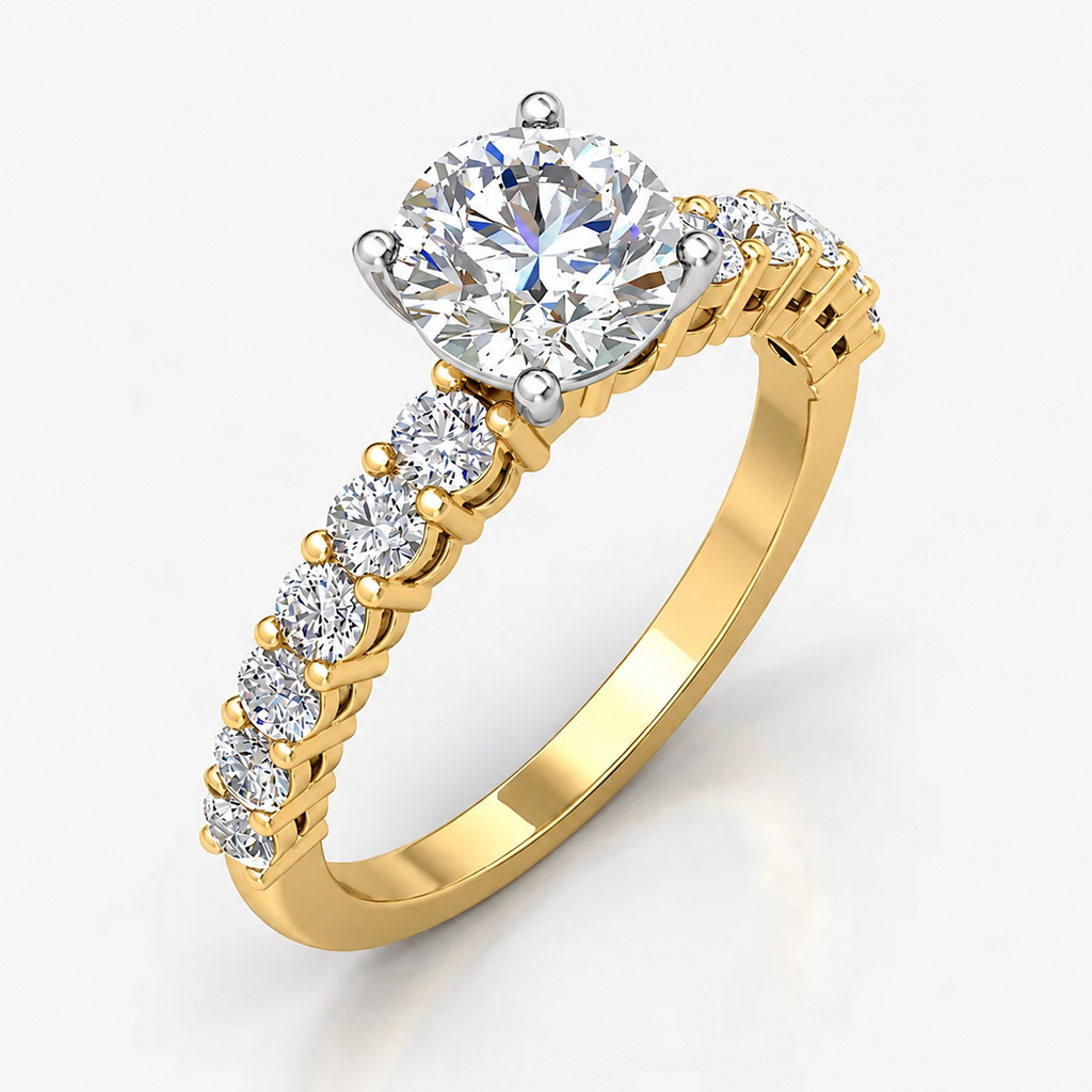 IGI Certified Lab Grown Round Brilliant Cut Diamond Solitaire Engagement Ring with Side Diamond Accents in Gold & Platinum - 1-5ct