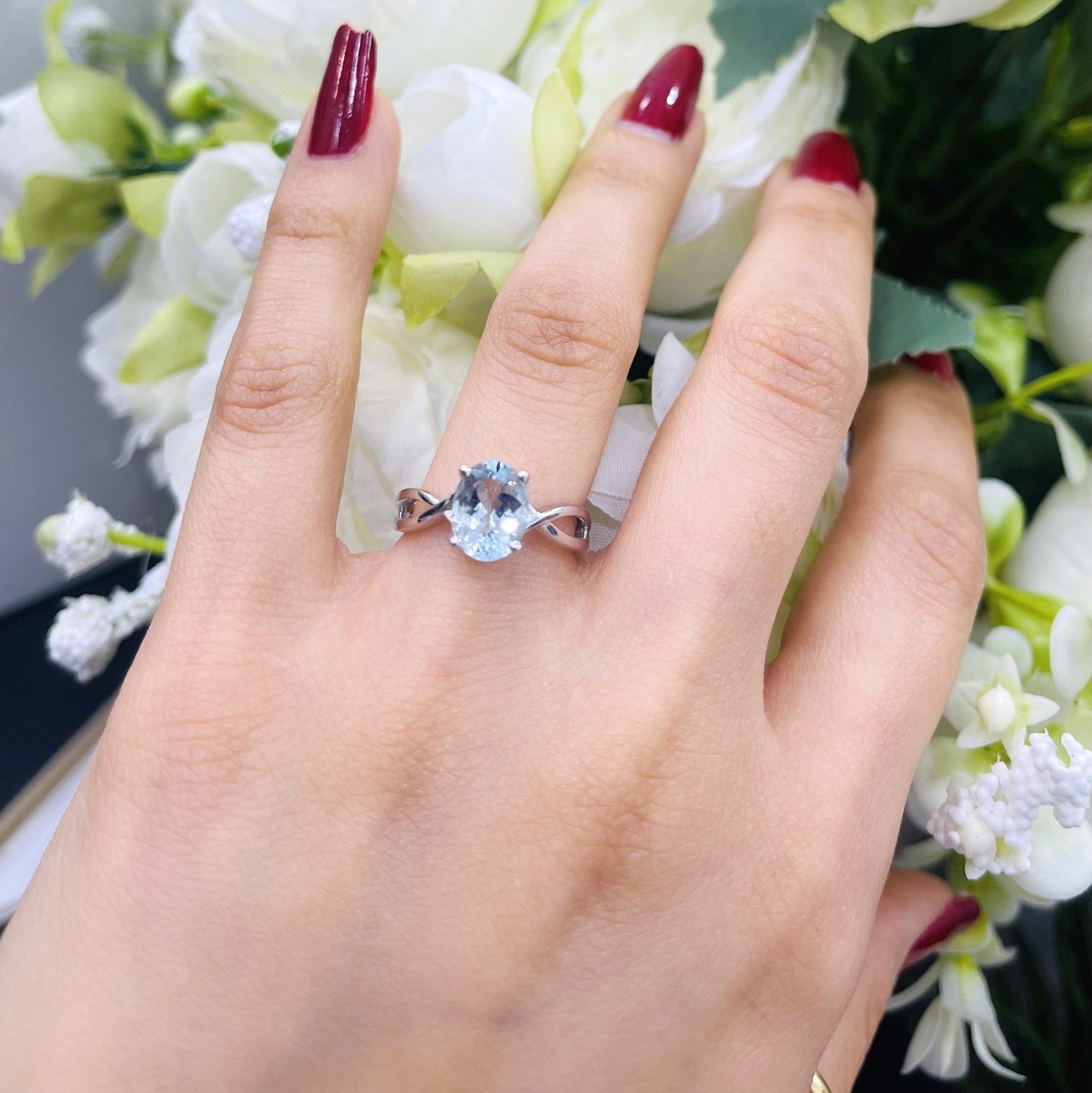 2.00 Ct Natural Sky Blue Aquamarine Diamond Twisted Designer Ring - amadadiamonds
