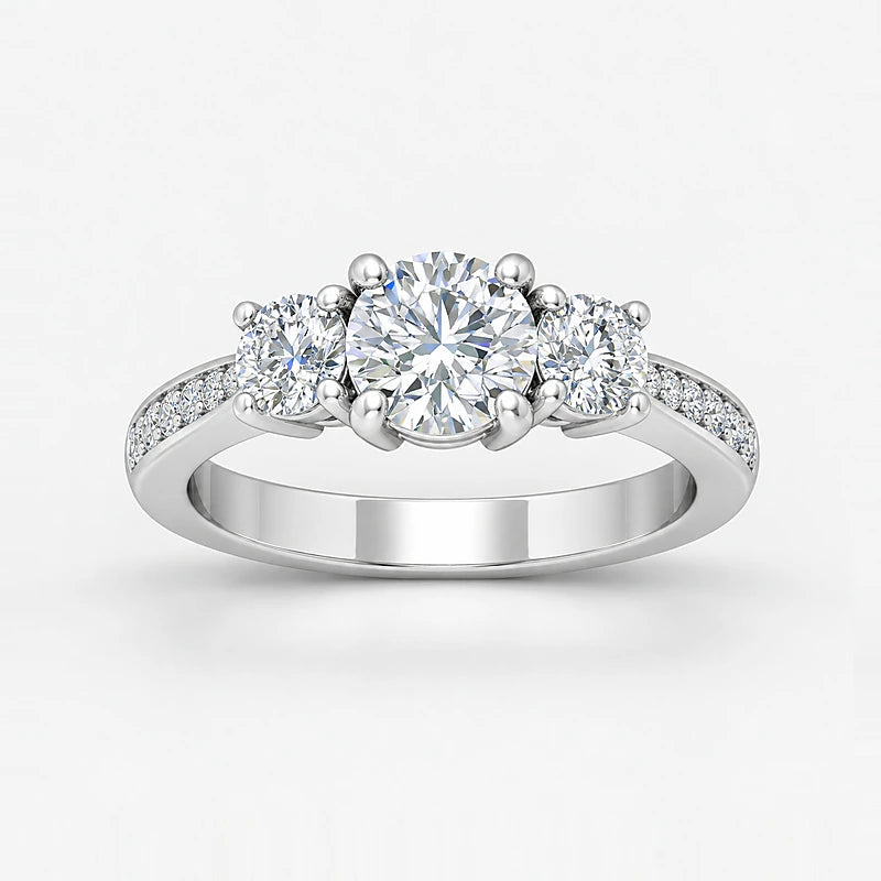IGI Certified Lab Grown Round Diamond Engagement Ring with Side Diamonds in Gold & Platinum - 1-5ct