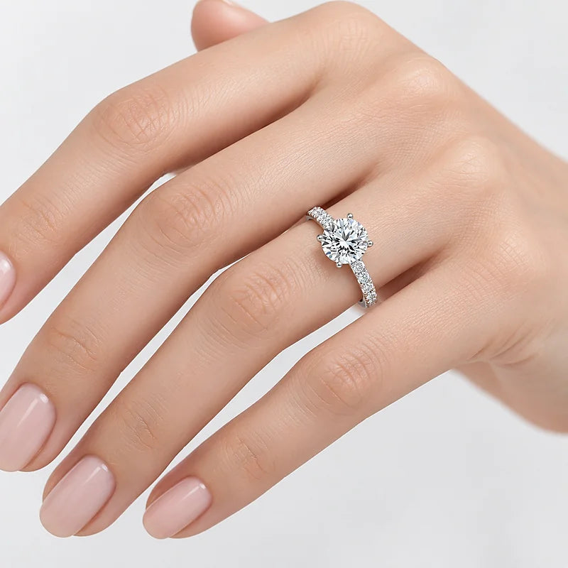 IGI Certified Lab Grown Classic Round Brilliant Solitaire Diamond Engagement Ring with Pavé Band in Gold & Platinum - 1-5ct