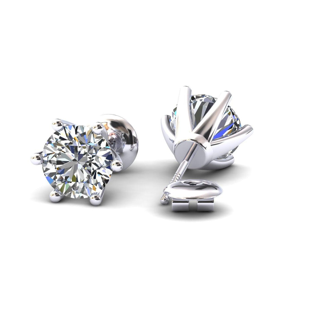 Certified D/VS 2.00Ct 6 Claw Round Diamond Stud Earrings in 18k Gold / Platinum