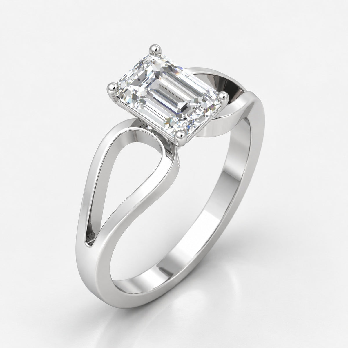 Infinity Twist IGI Certified Classic Solitaire Emerald Diamond Engagement Ring in Gold & Platinum