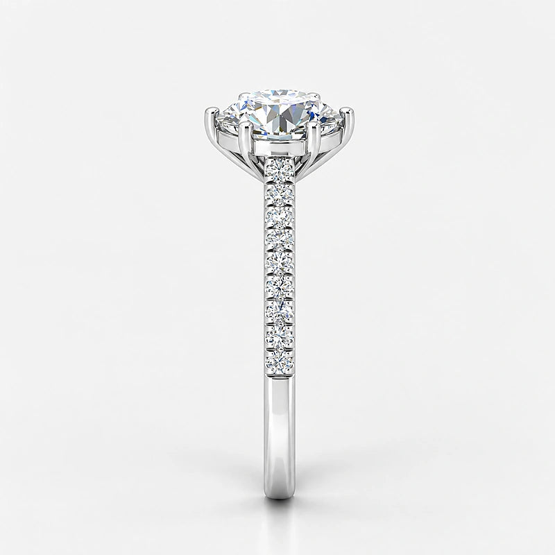 IGI Certified Lab Grown Round Brilliant Cut Diamond Solitaire Engagement Ring with Pavé Band in Gold & Platinum - 1-5ct