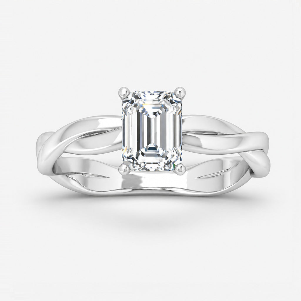 Twisted IGI Certified Classic Solitaire Emerald Diamond Engagement Ring in Gold & Platinum