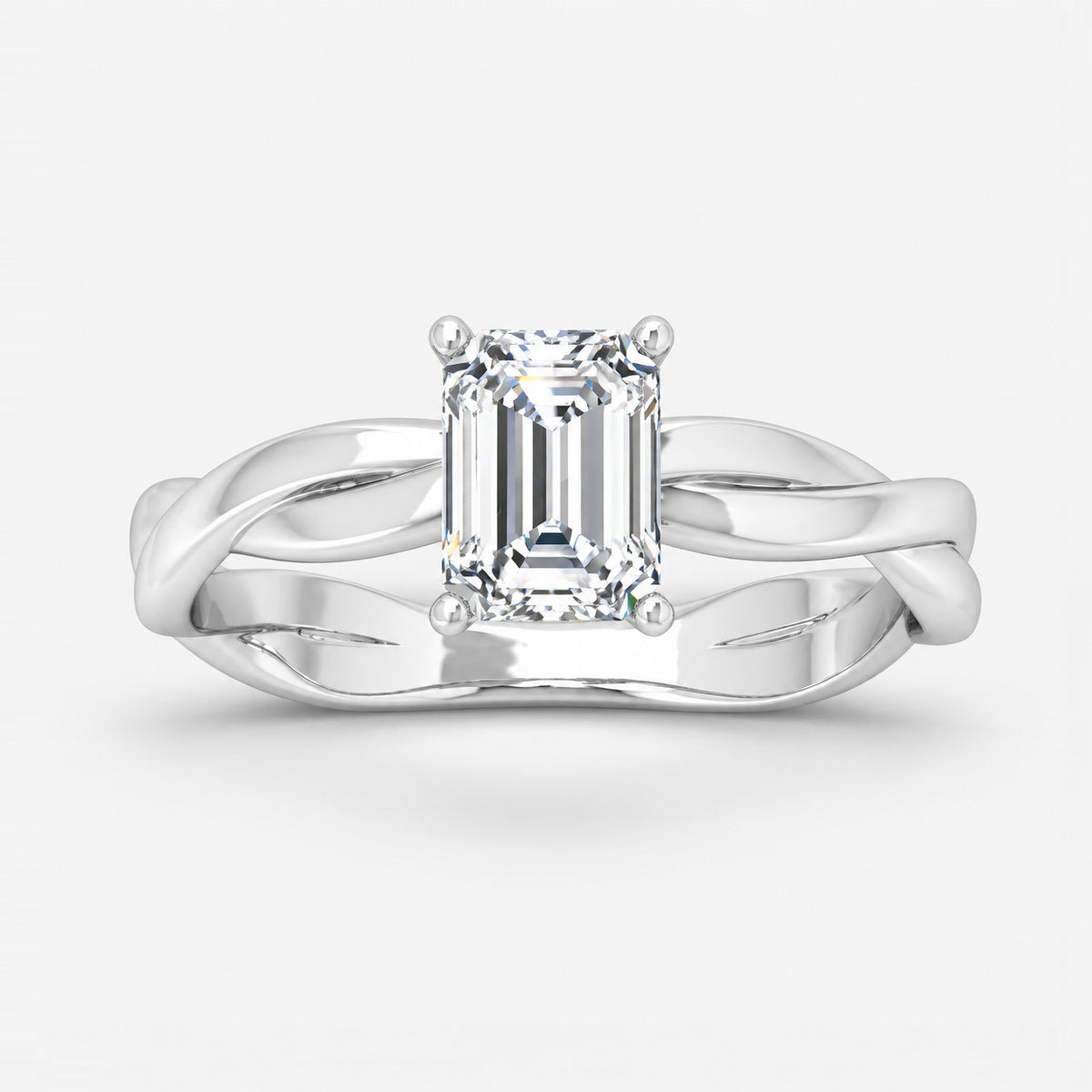 Twisted IGI Certified Classic Solitaire Emerald Diamond Engagement Ring in Gold & Platinum