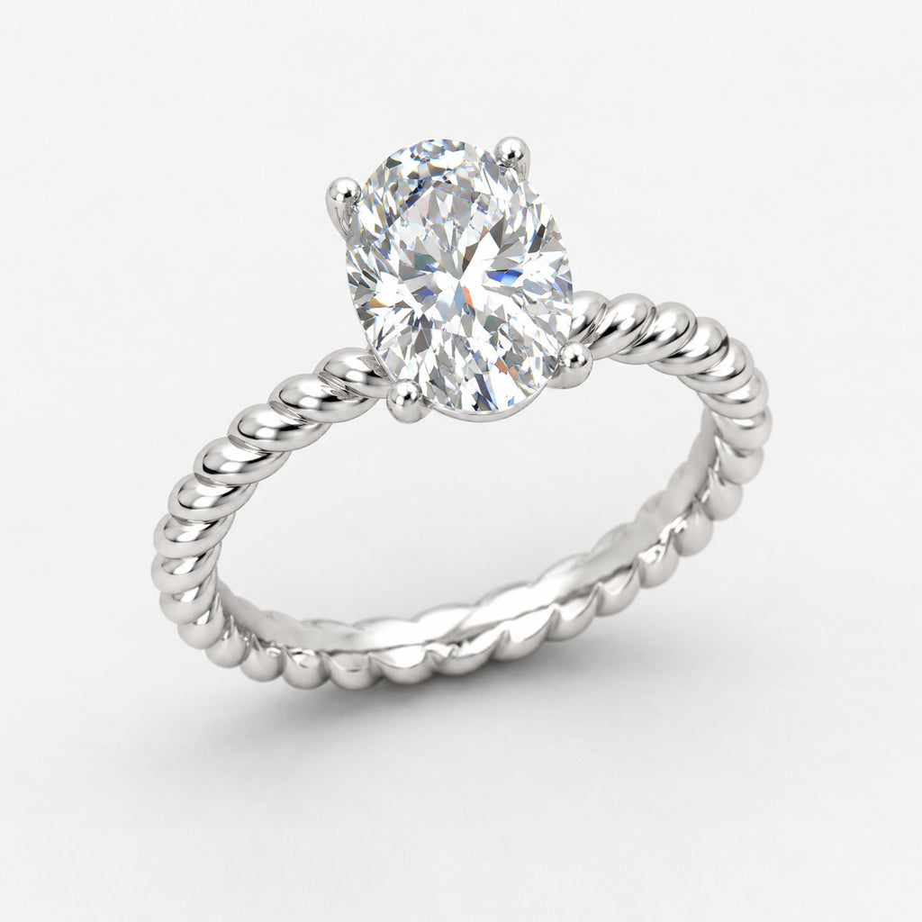 IGI Certified Oval Diamond 2.00Ct Cable Solitaire Engagement Ring in Gold & Platinum