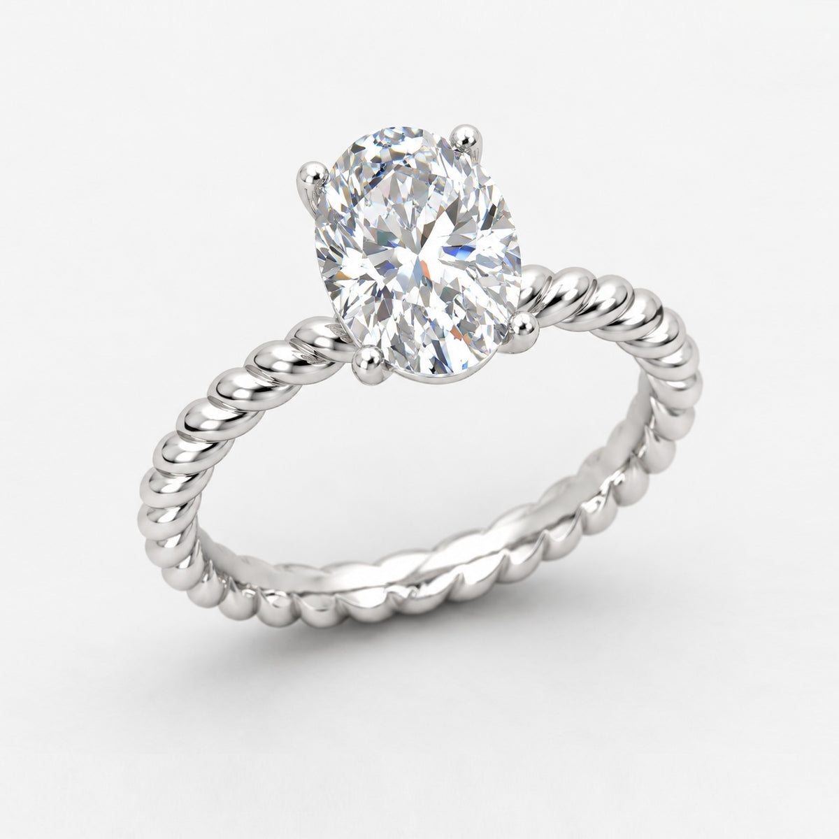 IGI Certified Oval Diamond 2.00Ct Cable Solitaire Engagement Ring in Gold & Platinum
