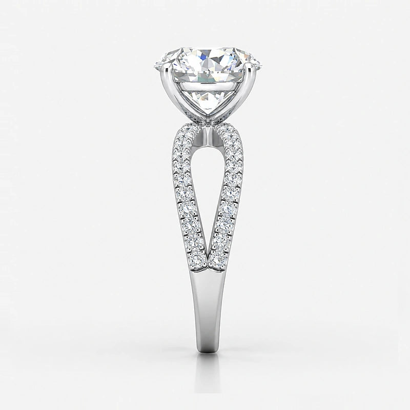 IGI Certified Lab Grown Round Diamond Solitaire Split Shank Engagement Ring with Side Round Diamonds in Gold & Platinum - 1-5ct