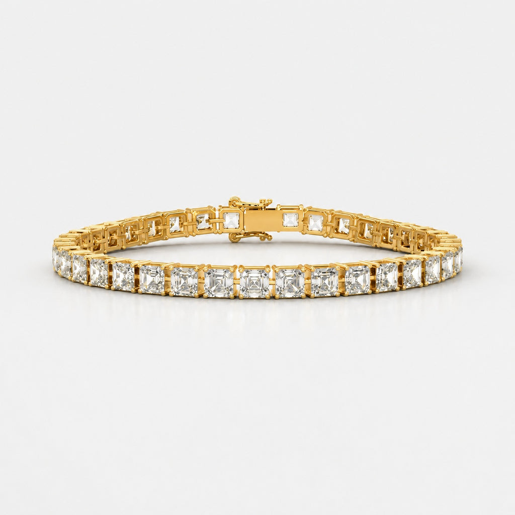 Asscher Lab-Grown Diamond Tennis Bracelet in Gold & Platinum (30ct)