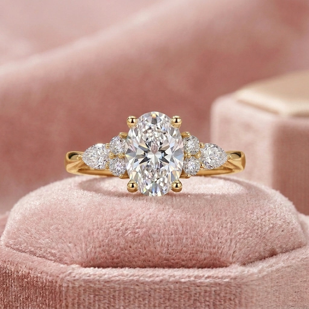 IGI 3.00CT Oval Lab Diamond Engagement Ring - ( Platinum and 18k Gold)