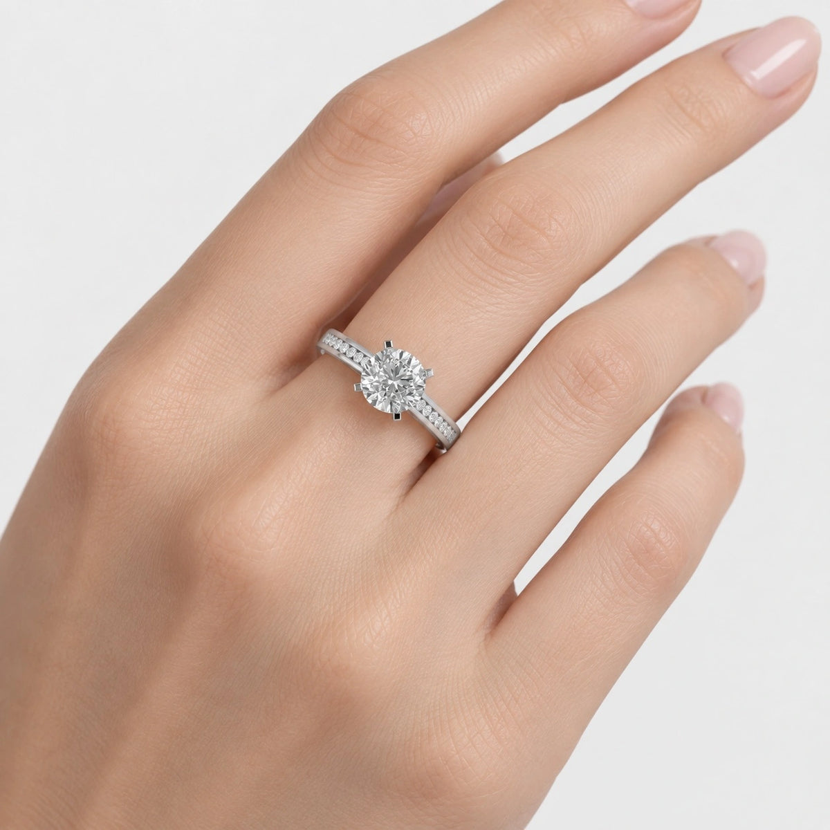 IGI Certified Lab Grown Channel Set Round Diamond Engagement Ring in Gold & Platinum – 1–5Ct