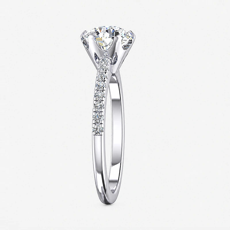 IGI Certified Lab Grown Round Diamond Prong & Pavé Side-Stone Engagement Ring in Gold & Platinum - 1-5ct