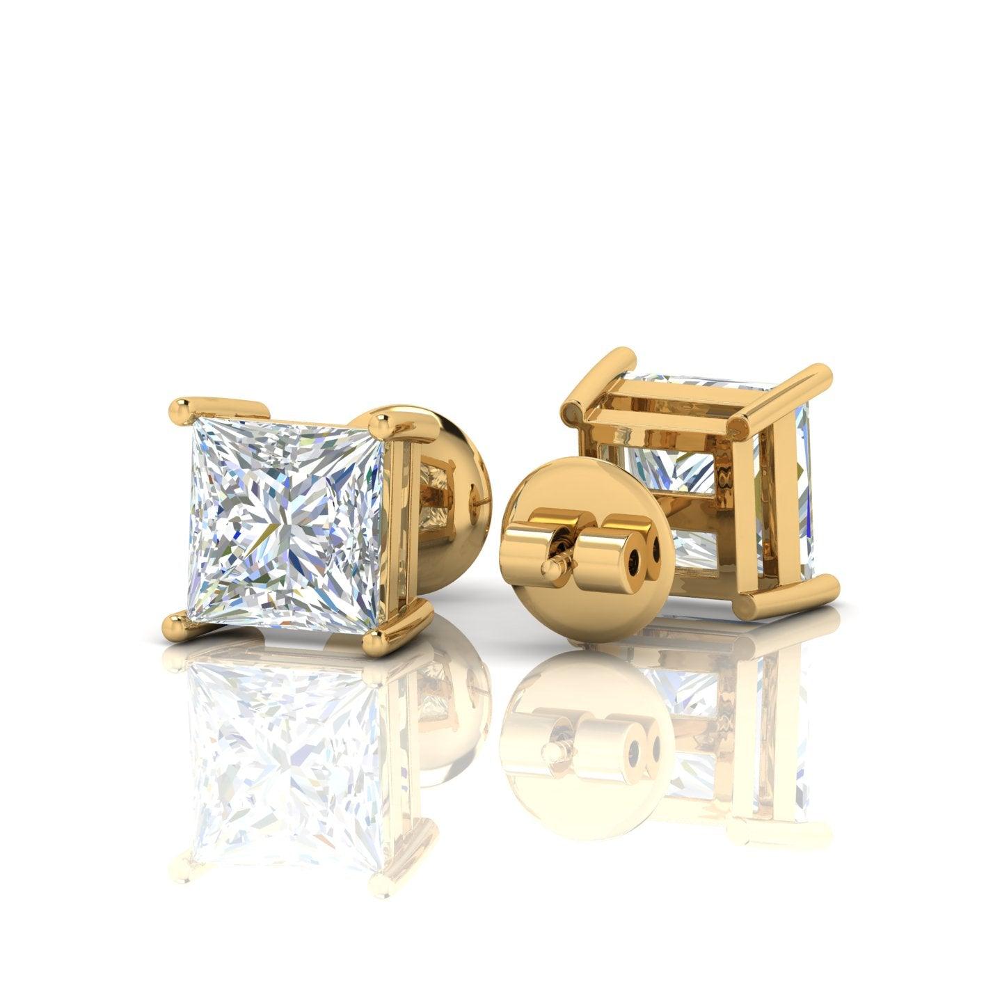 Special Offer..!! VVS Champagne Princess Cut Diamond Stud Earrings, 5.50 Carat - 18k Yellow Gold