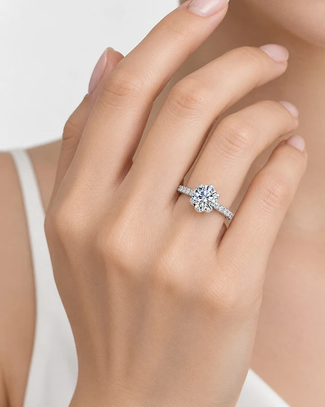 IGI Certified Lab Grown Round Brilliant Cut Solitaire Diamond Engagement Ring with Pavé Accents in Gold & Platinum – 1–5Ct