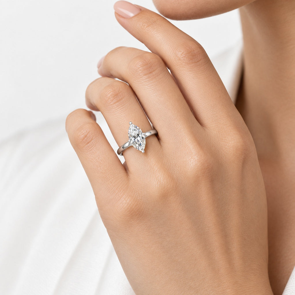 Solitaire Engagement Ring Marquise Diamond 2.00Ct IGI Certified in Gold & Platinum