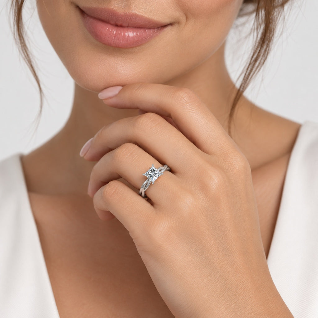 Twisted IGI Certified 2.00Ct Solitaire Engagement Women's Ring Princess Diamond in Gold & Platinum