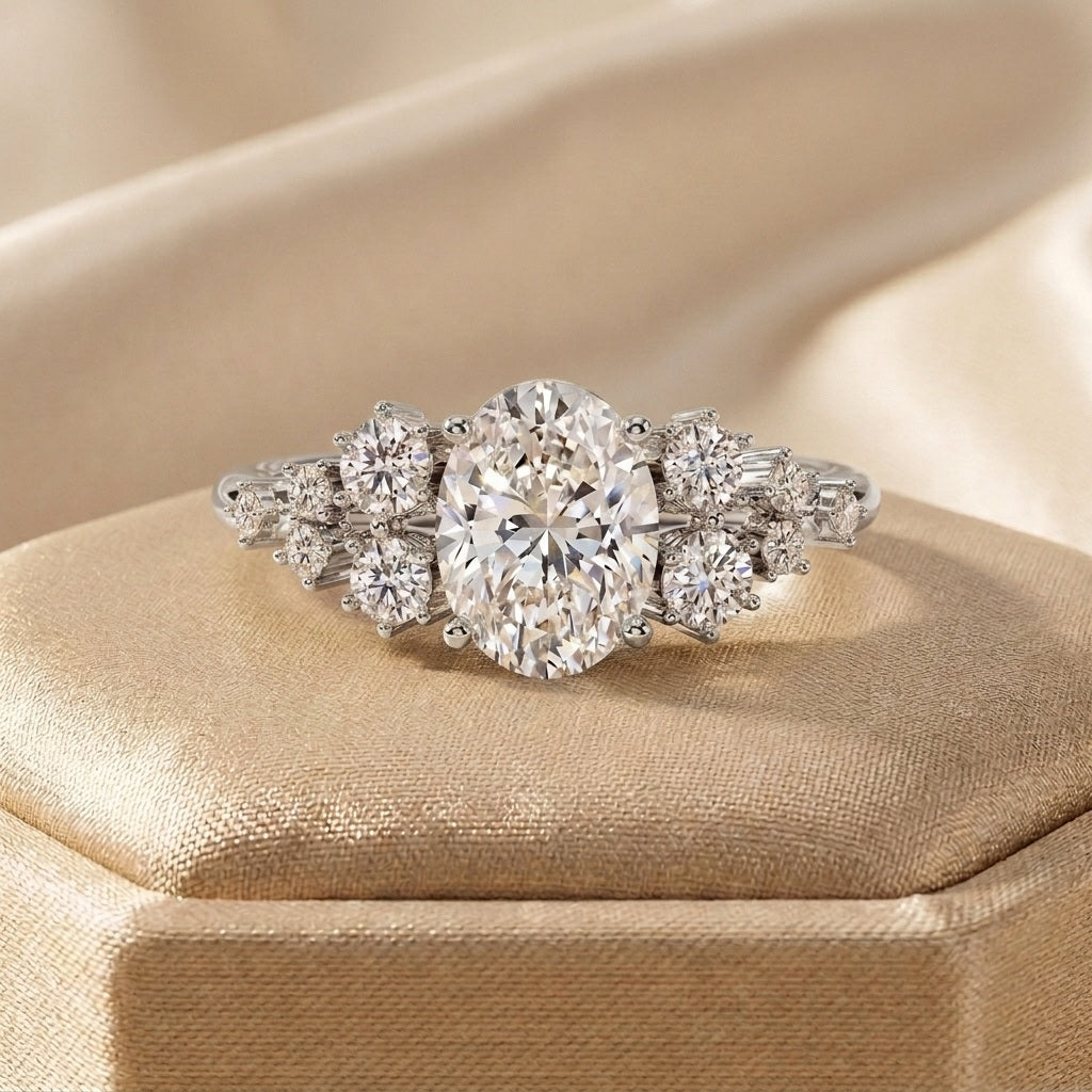 IGI Certified Oval Lab Diamond Designer Engagement Ring - E/VS