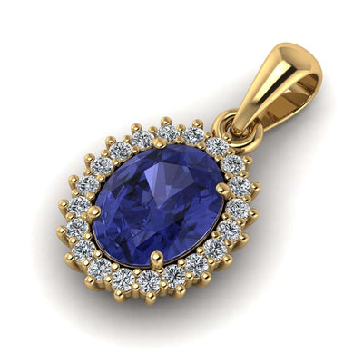 AAA 1.60 Ct Oval Tanzanite & 0.40 Ct Diamond Halo Pendant