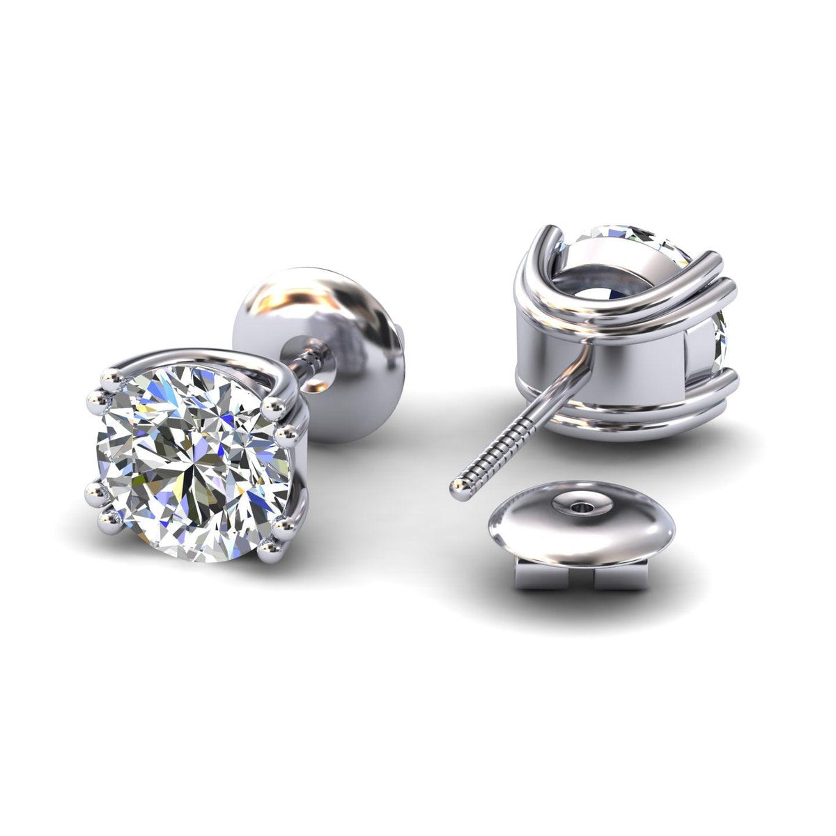 Certified D/VS 2.00Ct Round Diamond Stud Earrings in 18k Gold / Platinum