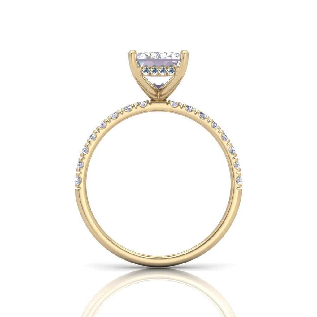 Classic Hidden Halo Pave Set Engagement Ring - Emerald