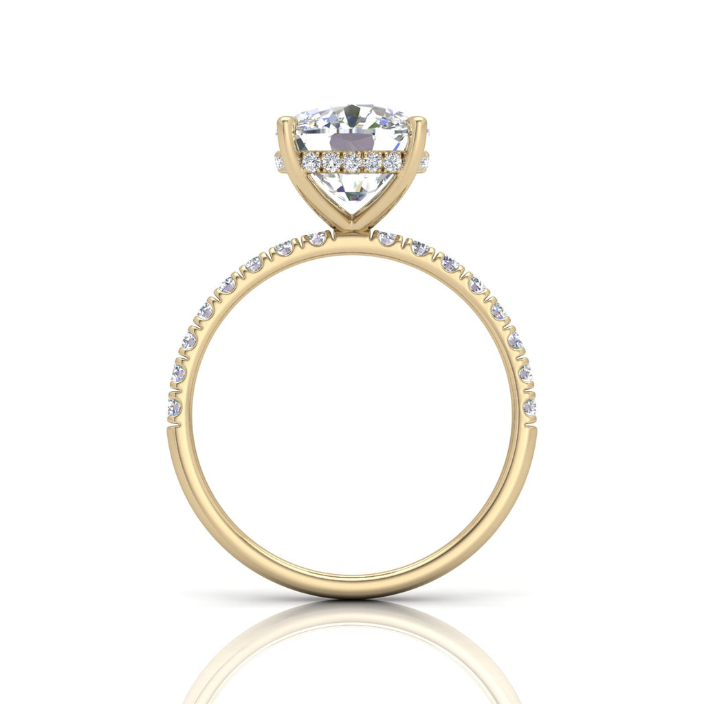 Classic Hidden Halo Pave Set Engagement Ring - Cushion
