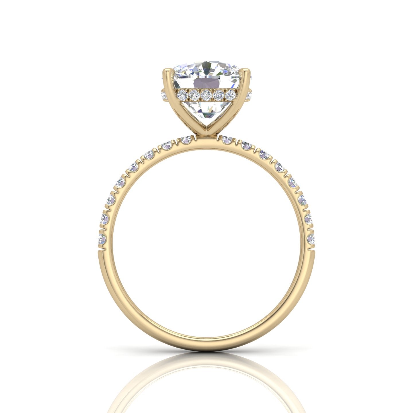Classic Hidden Halo Pave Set Engagement Ring - Cushion