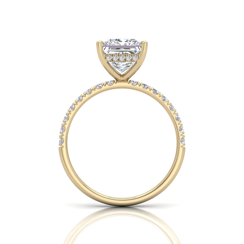 Classic Hidden Halo Pave Set Engagement Ring - Princess