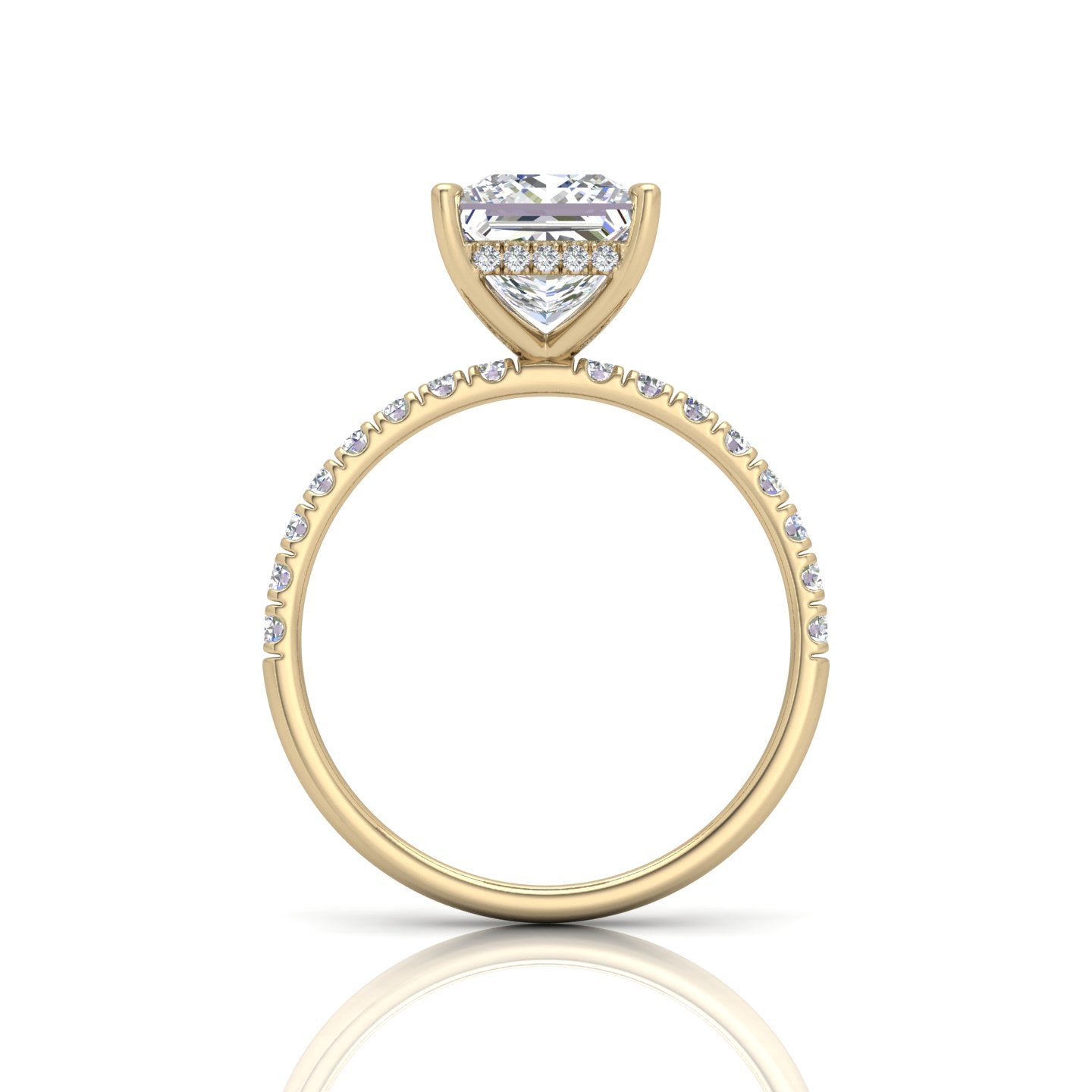 Classic Hidden Halo Pave Set Engagement Ring - Princess