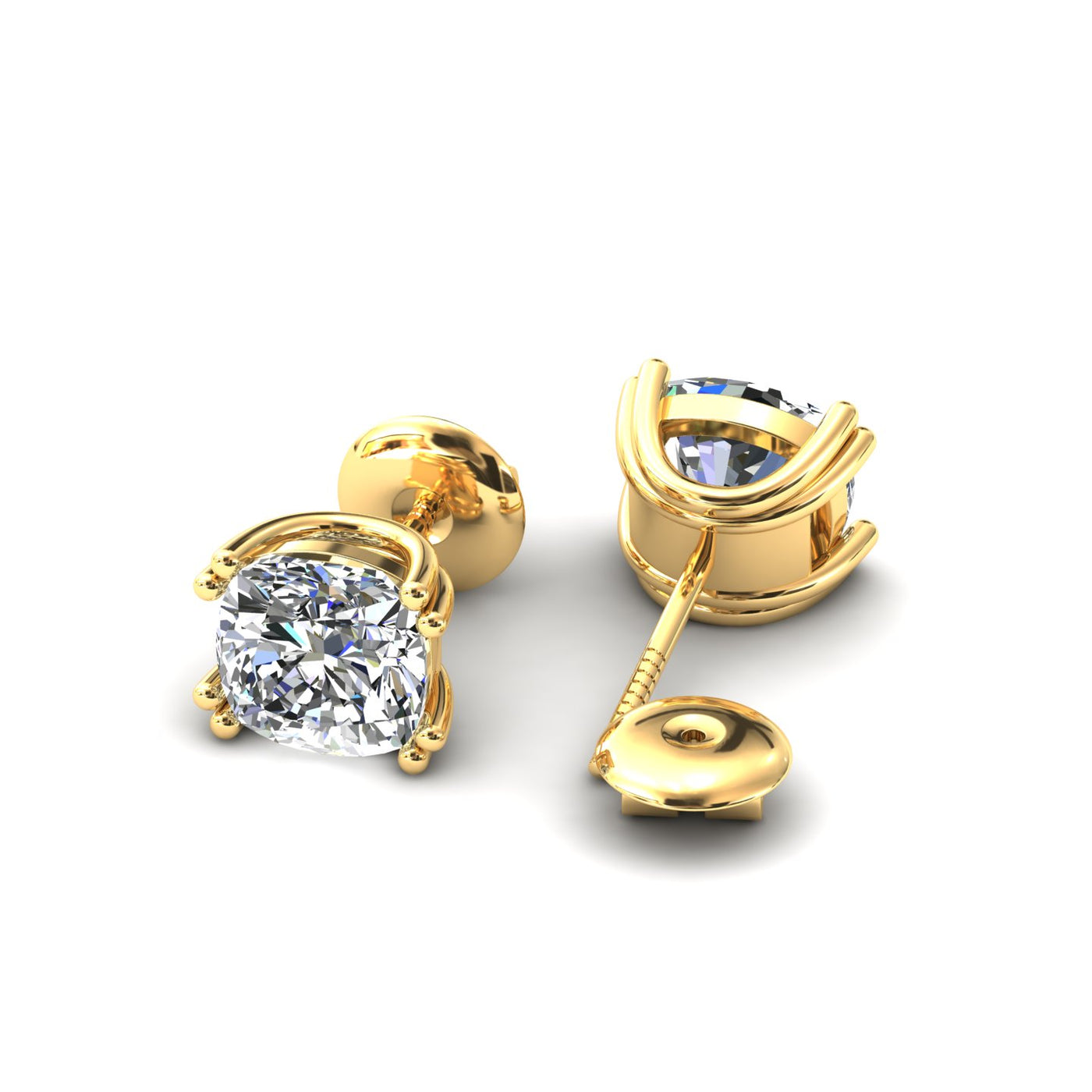 Certified F/VS 2.00Ct Cushion Diamond Stud Earrings in 18k Gold