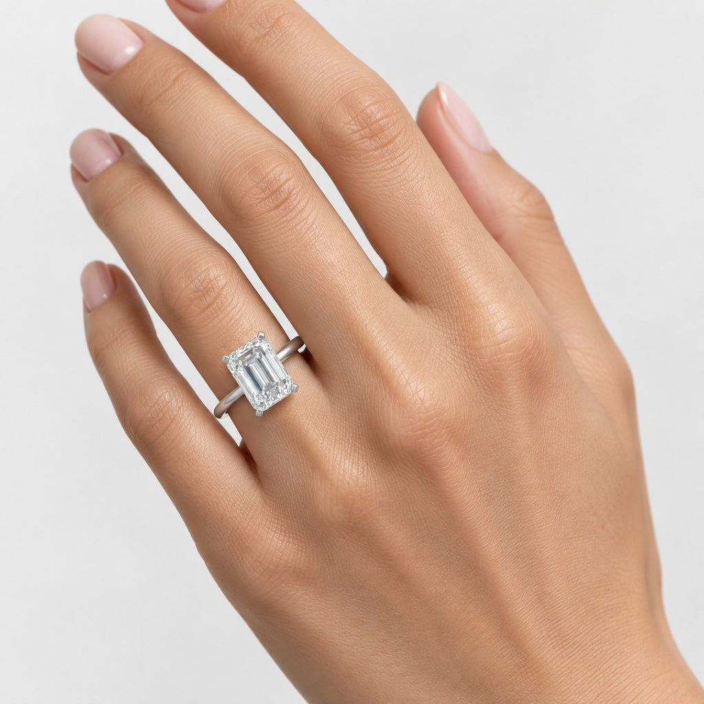IGI Certified Classic Solitaire Emerald Diamond Engagement Ring in Gold & Platinum