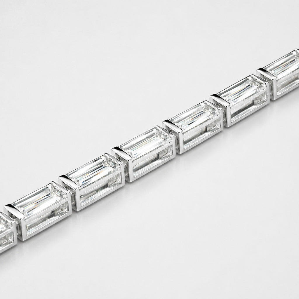 Bar-Set Baguette Lab-Grown Diamond Tennis Bracelet in Gold & Platinum (5–10ct)