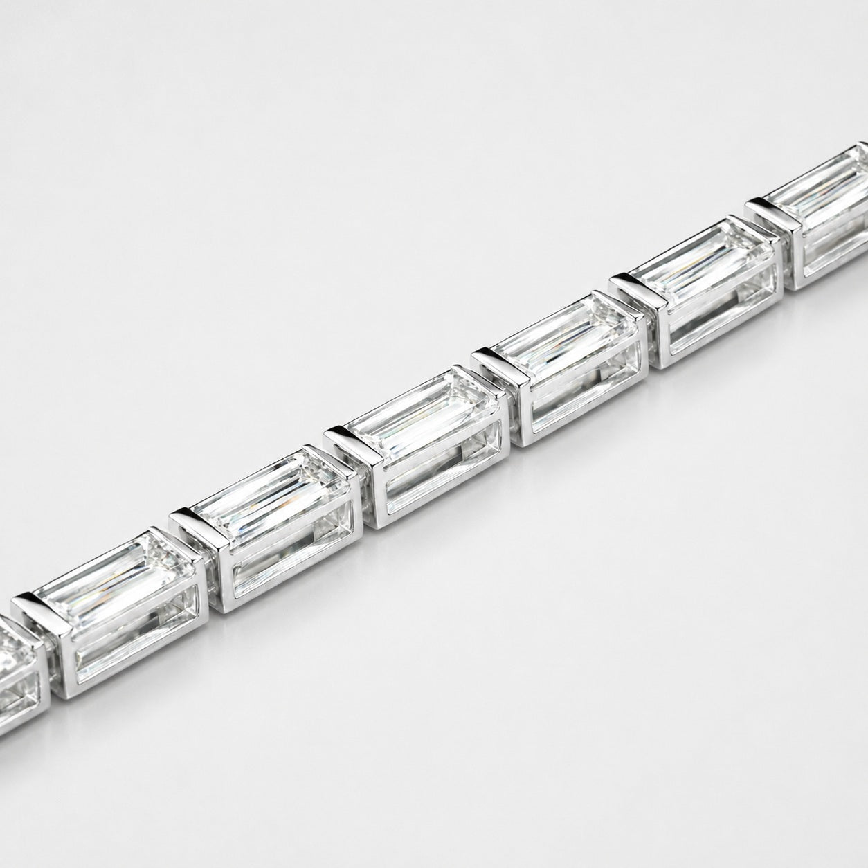 Bar-Set Baguette Lab-Grown Diamond Tennis Bracelet in Gold & Platinum (5–10ct)