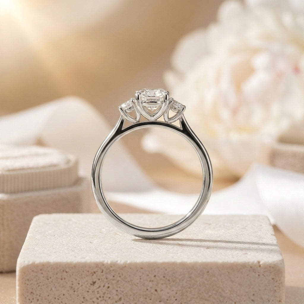 IGI Certified Oval Lab Grown Diamond Three Stone Engagement Ring - E/VS