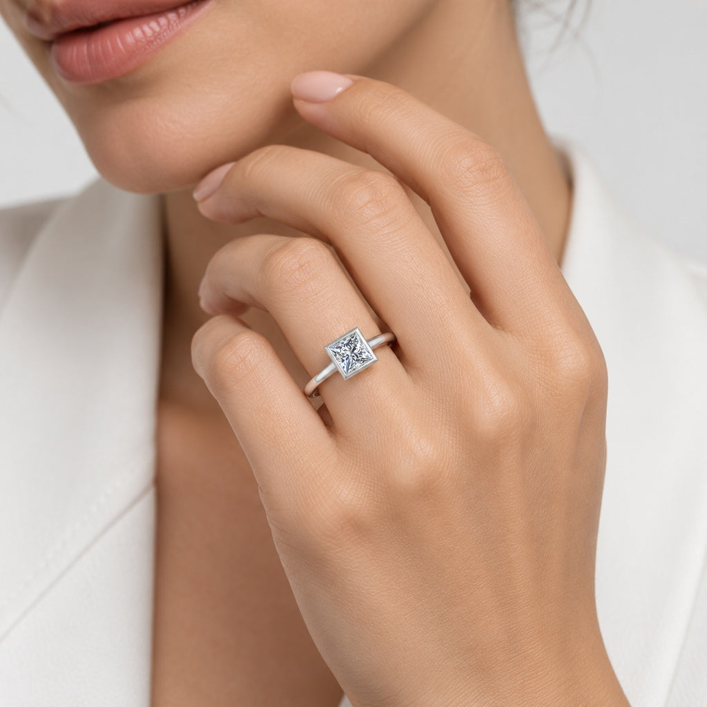 2.00Ct Solitaire Bezel Set Engagement Women's Ring Princess Diamond IGI Certified in Gold & Platinum