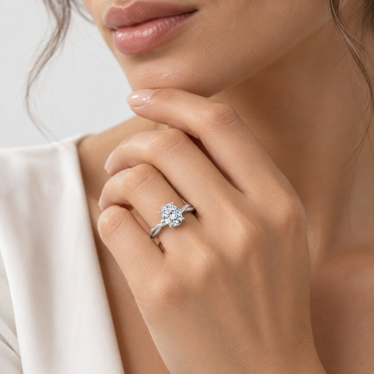 IGI Certified Oval Diamond 2.00Ct Floral Asymmetrical Twist Engagement Ring in Gold & Platinum