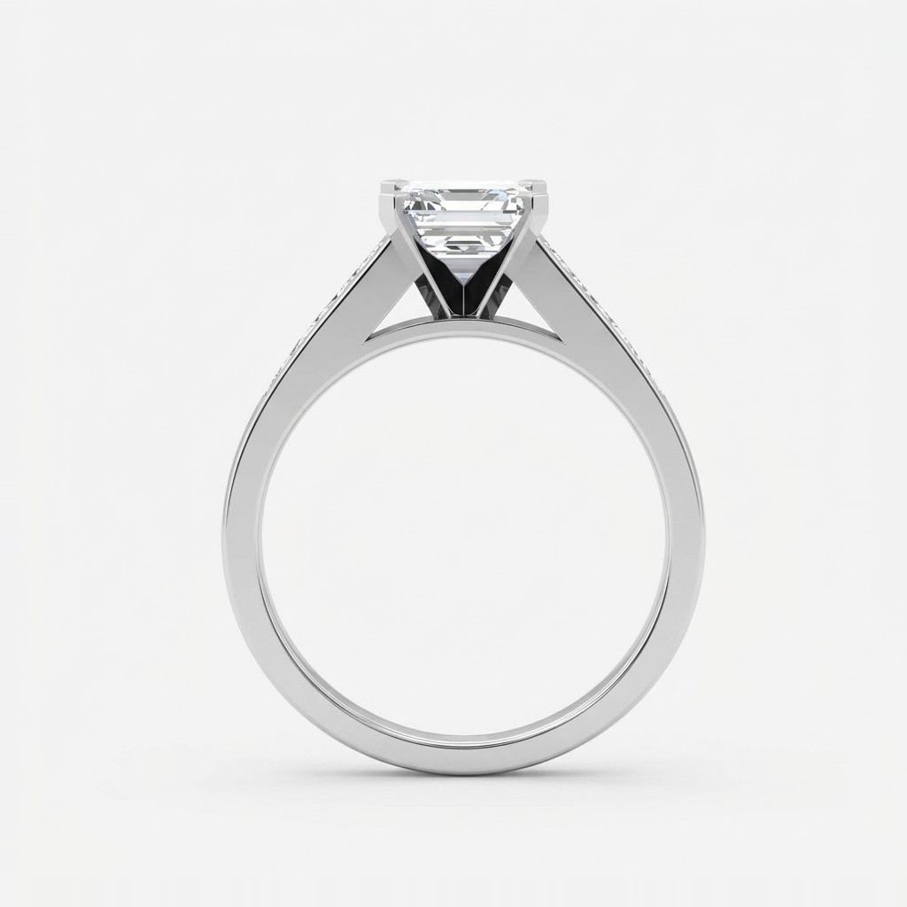 IGI Certified Lab Grown Classic Asscher-Cut Diamond with Round Channel-Set Engagement Ring in Gold & Platinum – 1–4Ct