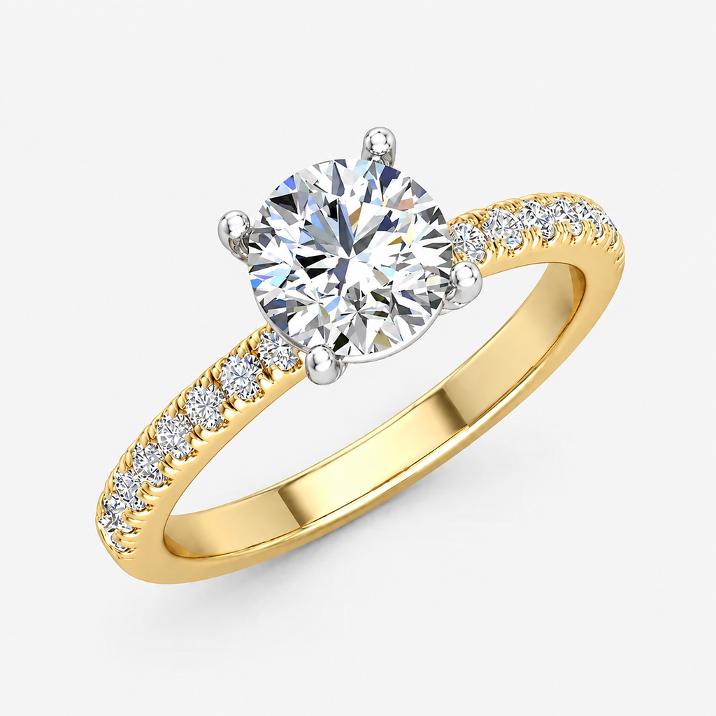 IGI Certified Lab Grown Round Brilliant Cut Diamond Pavé Solitaire Engagement Ring in Gold & Platinum – 1–5Ct