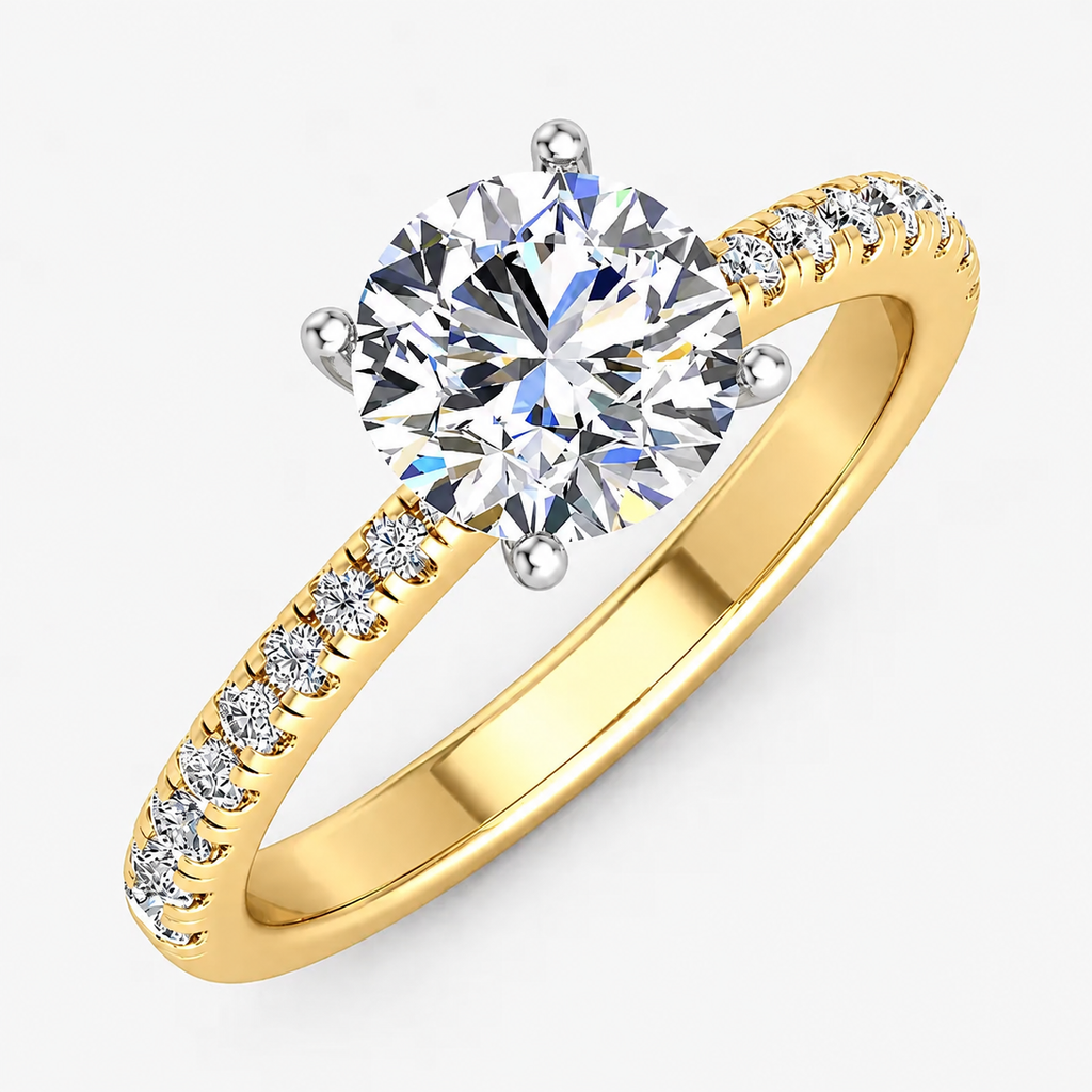 IGI Certified Lab Grown Round Diamond with Side-Stone Engagement Ring in Gold & Platinum - 1-5ct