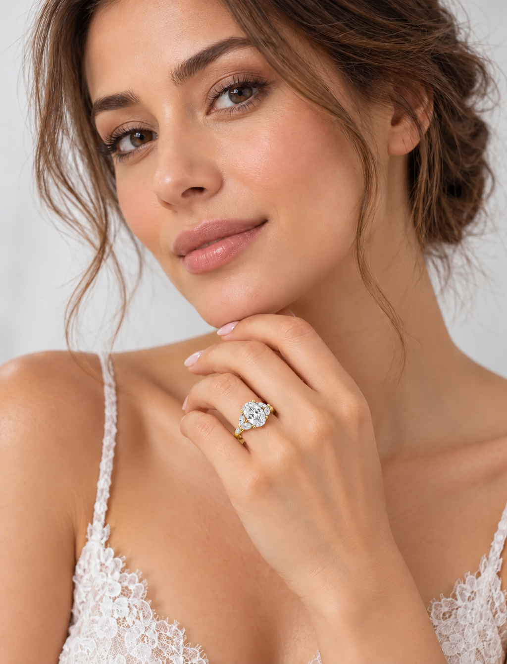 Oval Cut Diamond with Marquise Diamond Solitaire Engagement Ring IGI Lab Grown in 18K Yellow Gold