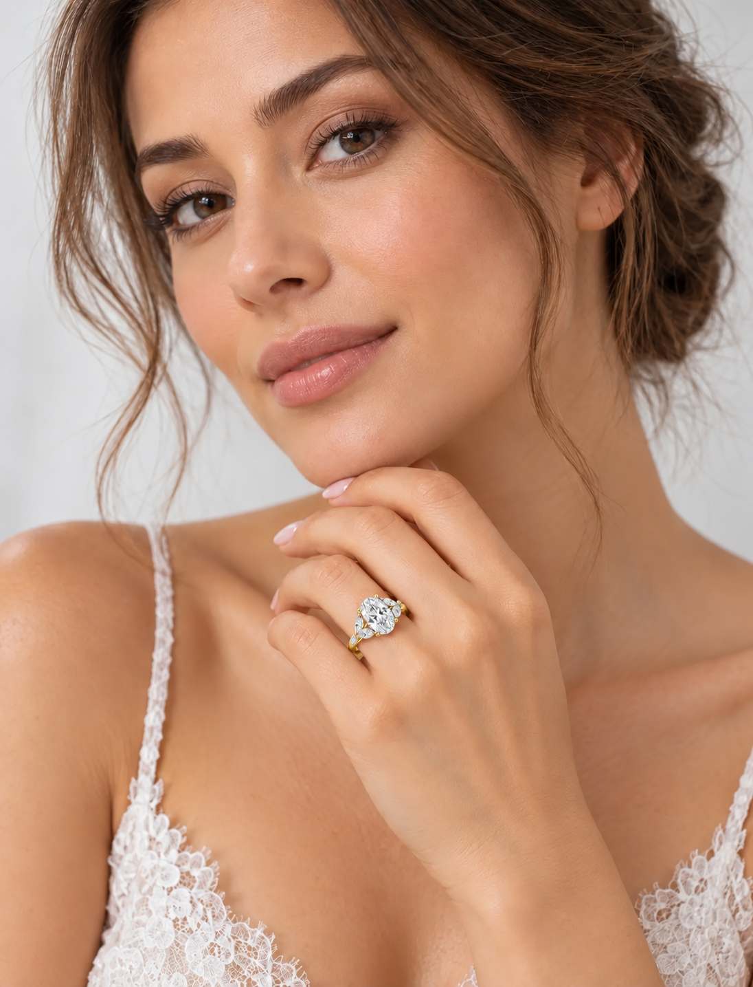 Oval Cut Diamond with Marquise Diamond Solitaire Engagement Ring IGI Lab Grown in 18K Yellow Gold