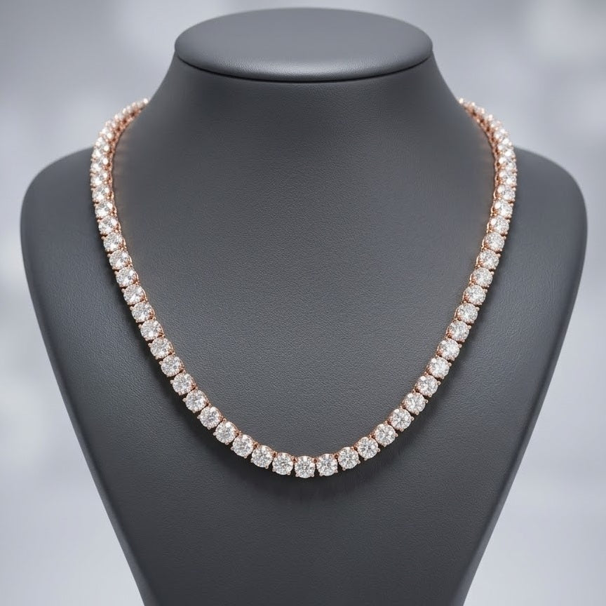 87Ct D-E/VS Round Lab Grown Diamond Tennis Necklace in Rose Gold - 58Grams