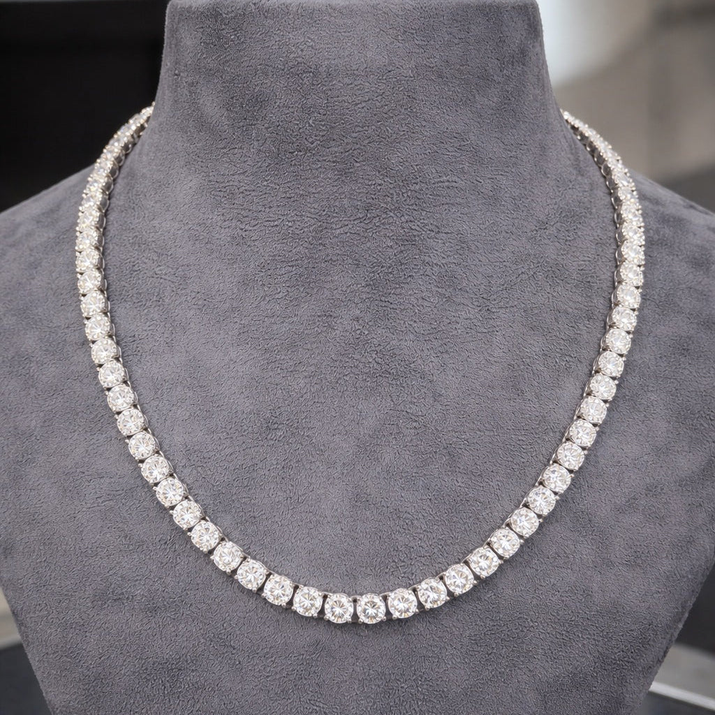 D/VS 65.00Ct Lab Round Diamond Tennis Necklace in UK Hallmarked Gold - 22inches