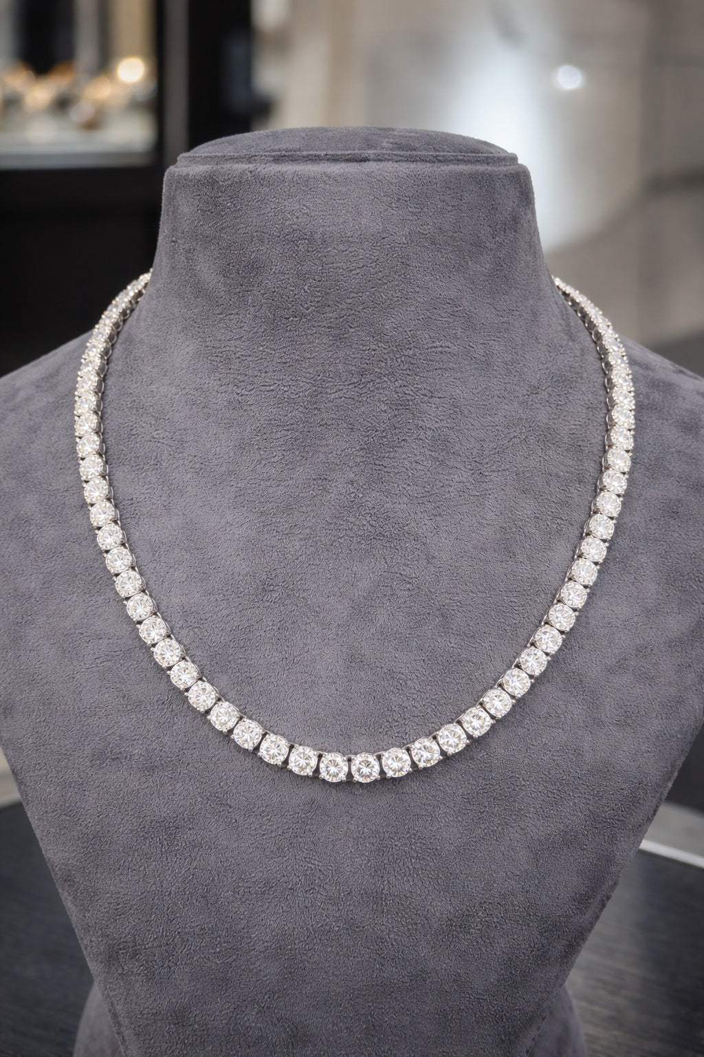 D/VS 65.00Ct Lab Round Diamond Tennis Necklace in UK Hallmarked Gold - 22inches