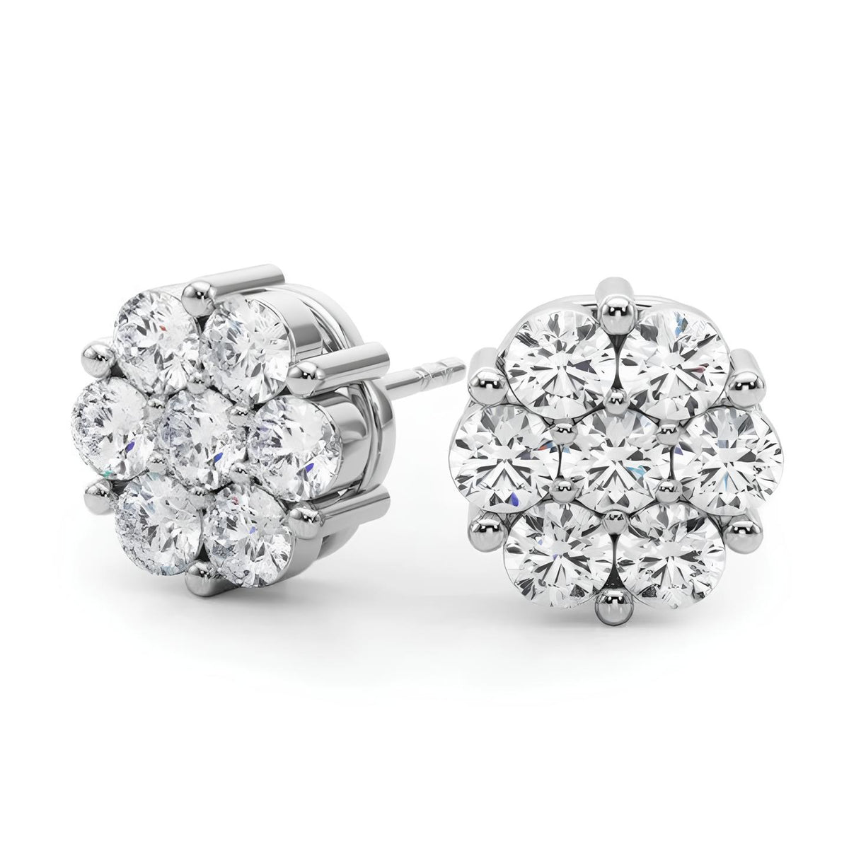 2.00 Carat D/VS Lab Diamond Cluster Earrings in Gold