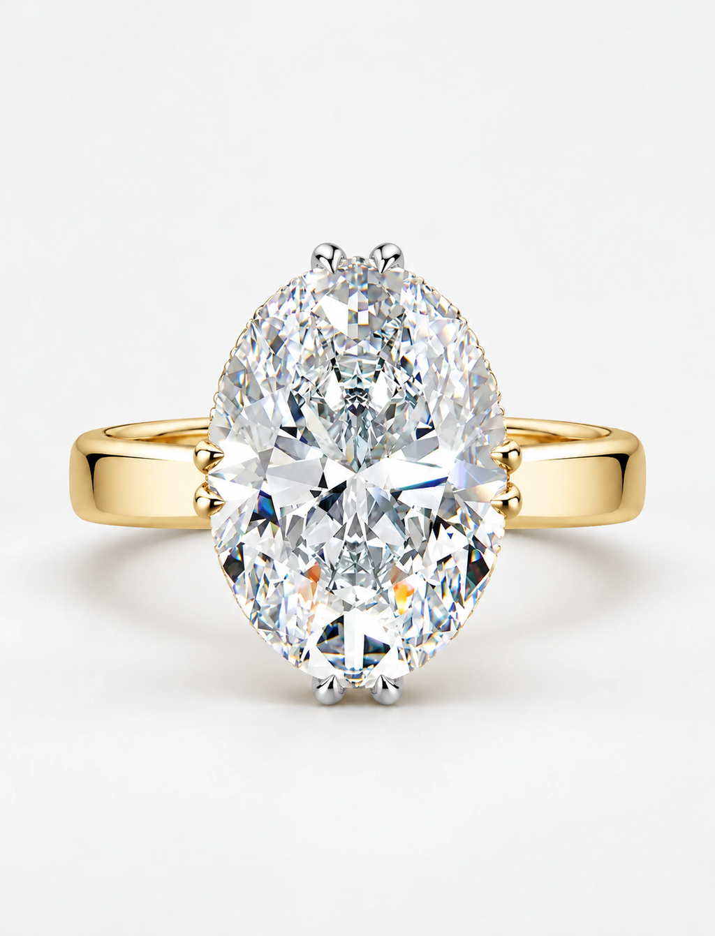 IGI Certified Lab-Grown Minimalist Elegance Oval Hidden Halo Engagement Ring with Flush-Set Diamond Band in Gold & Platinum