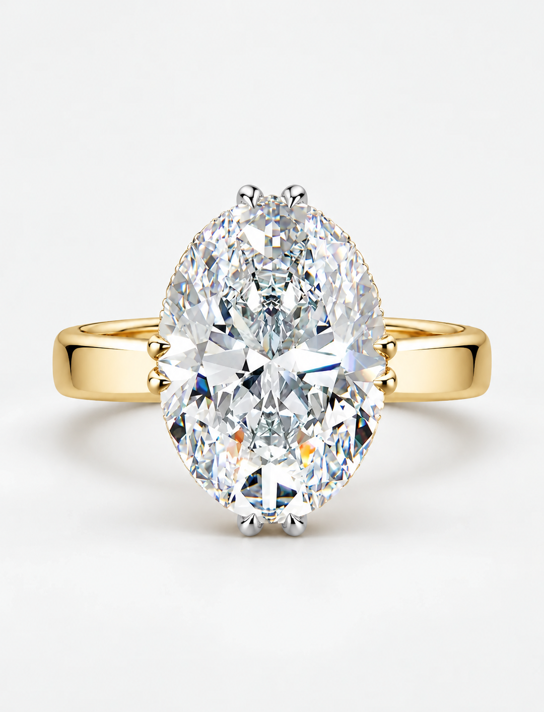 IGI Certified Lab-Grown Minimalist Elegance Oval Hidden Halo Engagement Ring with Flush-Set Diamond Band in Gold & Platinum