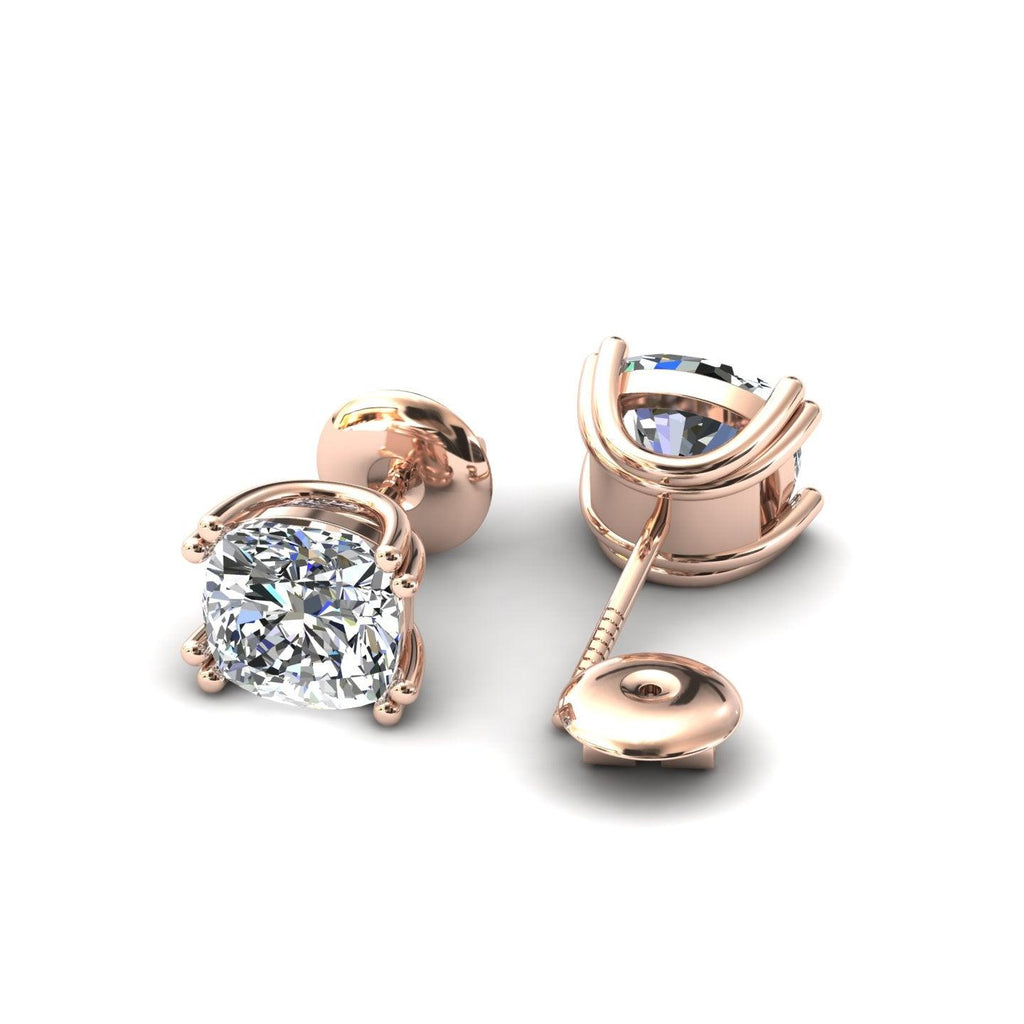 Certified F/VS 2.00Ct Cushion Diamond Stud Earrings in 18k Gold / Platinum