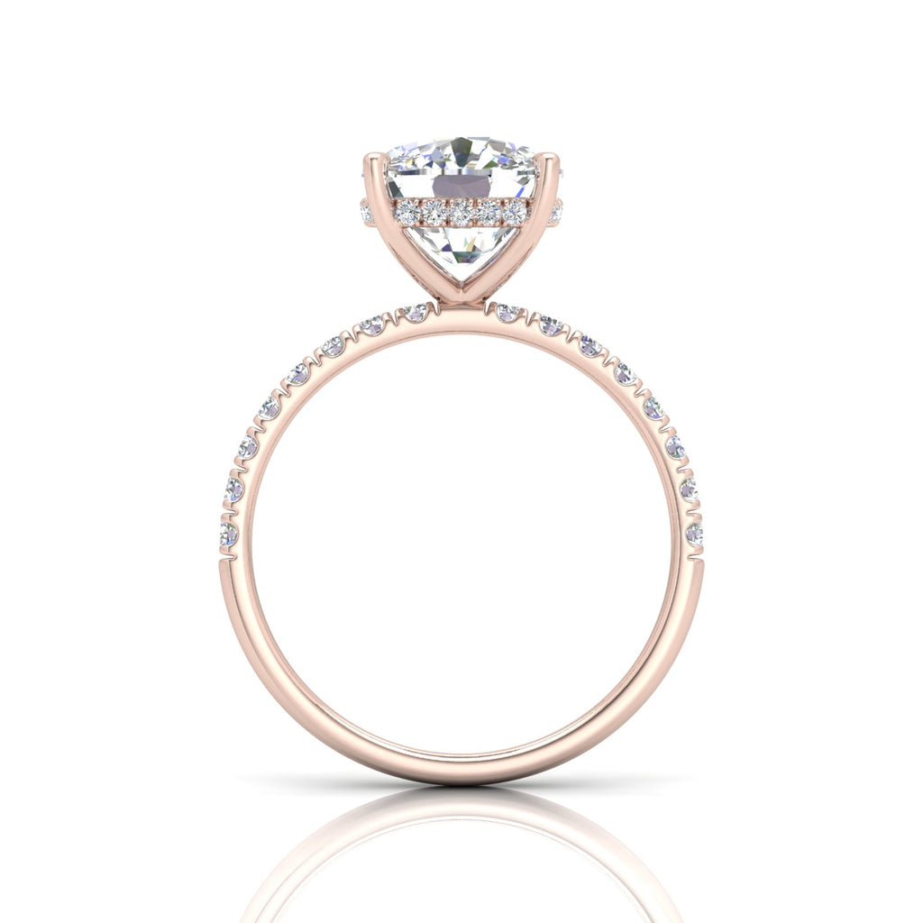 Classic Hidden Halo Pave Set Engagement Ring - Cushion