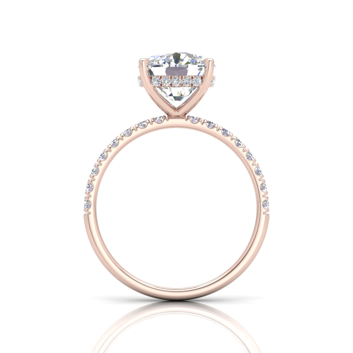 Classic Hidden Halo Pave Set Engagement Ring - Cushion